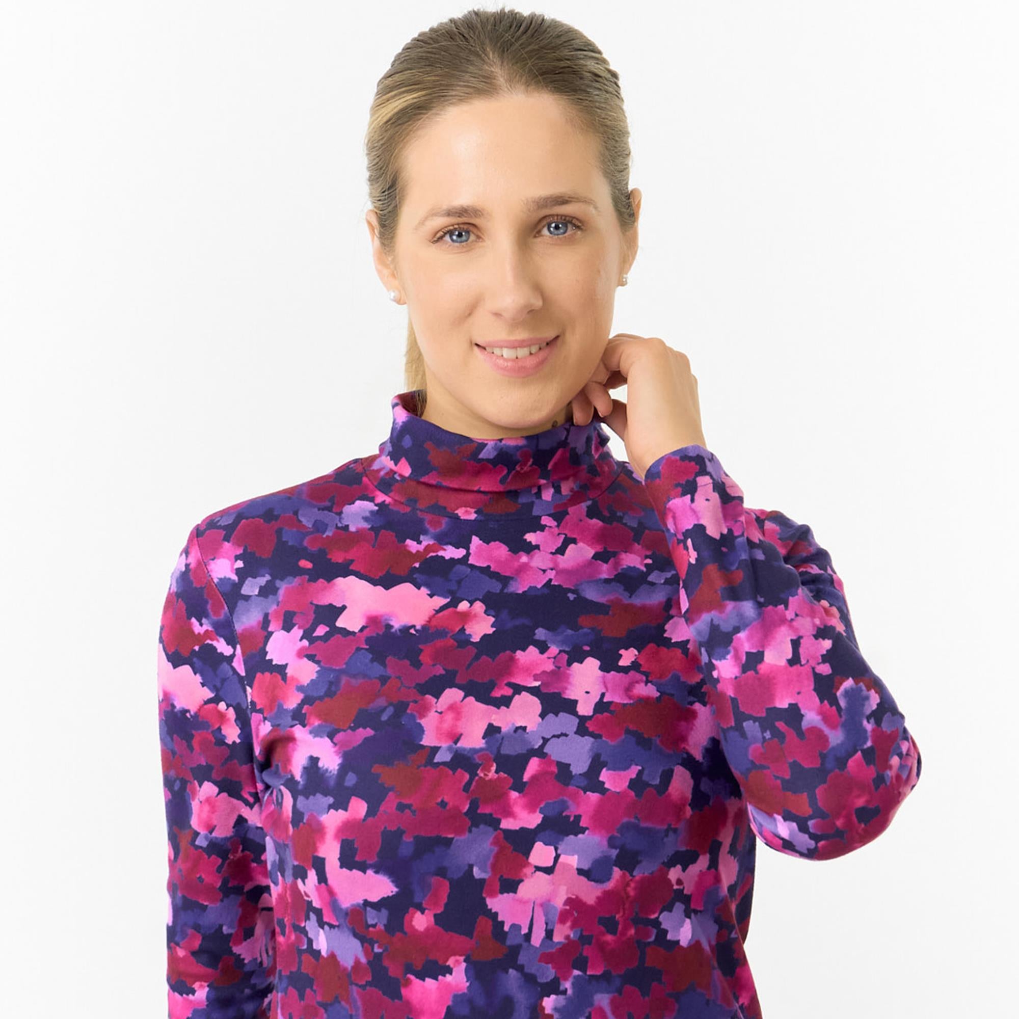 Pure Golf Amy Printed Ladies Roll Neck Base Layer Autumn Aquarelle